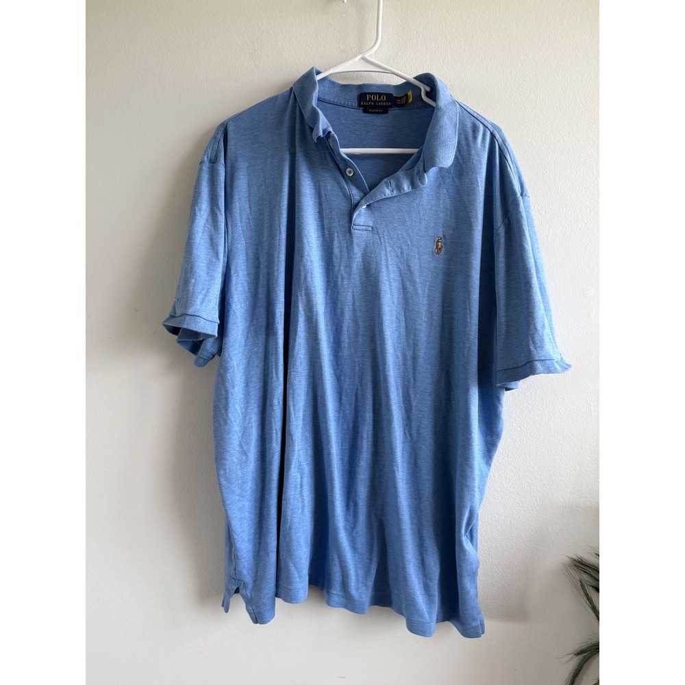 Polo Ralph Lauren‎ Mens XXL Classic Fit Heather Blue Short Sleeve Polo Shirt 428